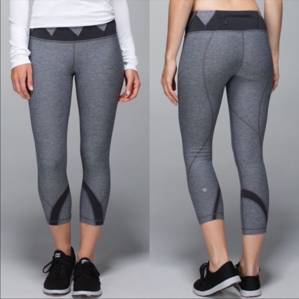 Lululemon Run Inspire Crop II in Heather Grey and Black